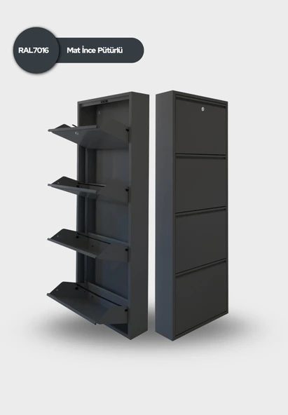 Antrasit Kilitli Metal Ayakkabılık MAC4 - 4 Kapaklı - 50X15X136 h