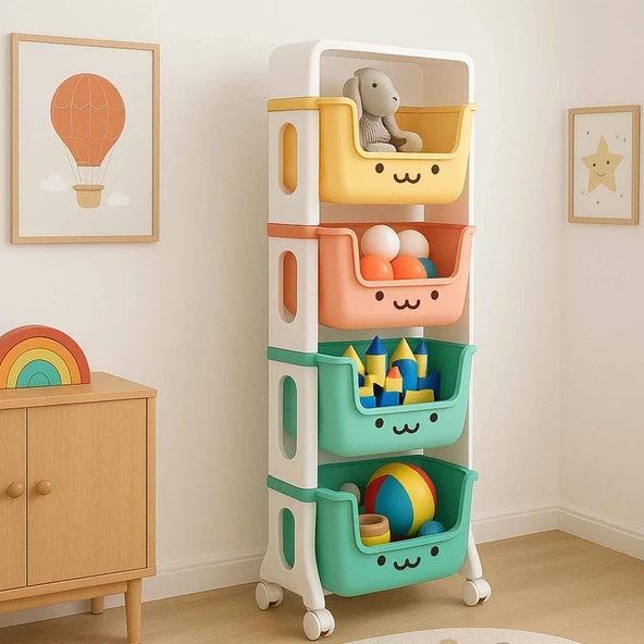 Candy 4 Katlı Sepetli Oyuncak Dolabı