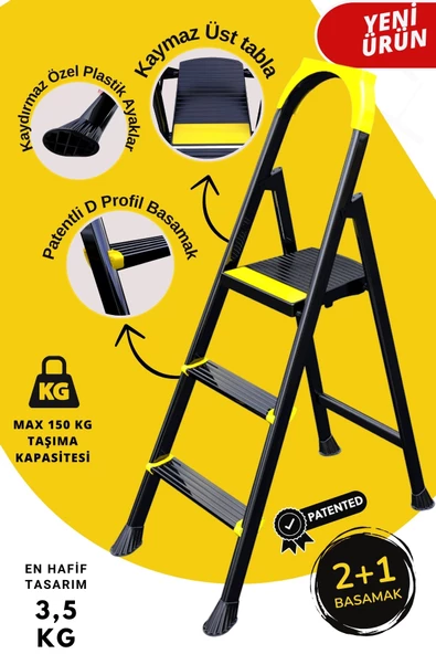 ERTEKPA Leo Siyah Merdiven 2+1 Metal Basamaklı 4,5 ( 8 ) 899 TL **Sepete Özel**