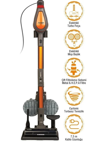 Fantom Pluto P6100 Plus Cyclone Elektrikli Moplu Dikey Süpürge Antrasit 8.499 TL **Sepete Özel**