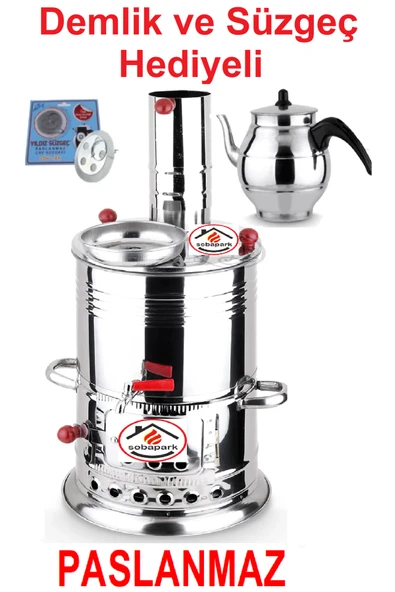 sobapark Tek Musluklu Odunlu Kömürlü Çay Semaveri Odunlu Kömürlü Semaver - 5 Litre - Demlik 1 Litre 900 TL **Sepete Özel**