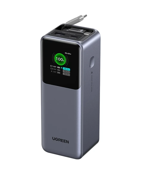 UGREEN Nexode Pro 20.000 mAh 165W USB-C Makaralı Dahili Kablolu Hızlı Şarj Powerbank,2xUCB-C, 1xUSB-A, 55987B