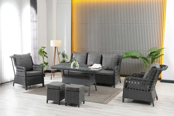 Zigonzi Vilza 3+1+1 Rattan Bahçe Mobilyası Antrasit